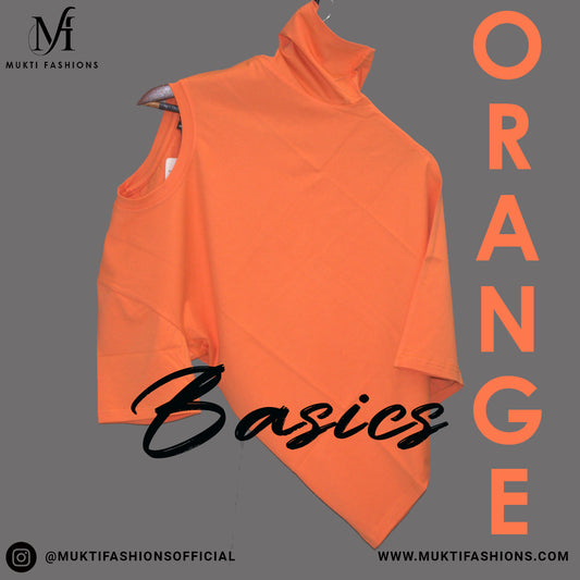 Orange Basic Crew Neck Top