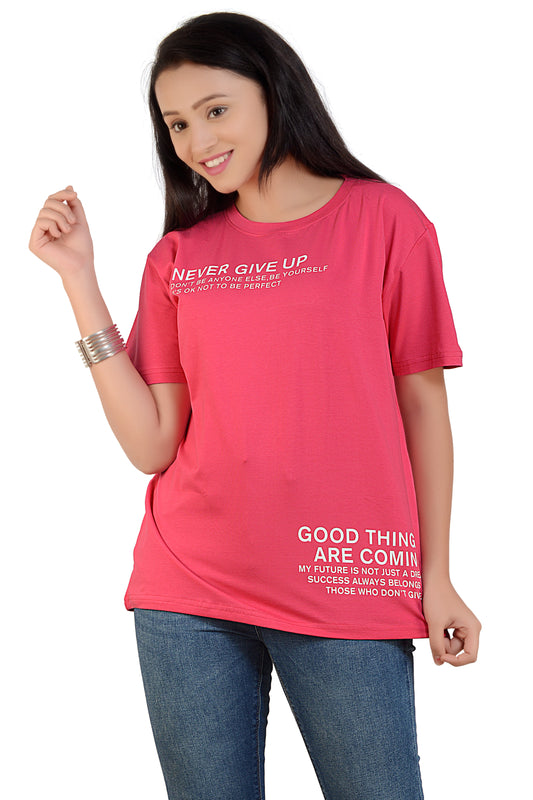 Never Give Up Printed Cotton Round Neck T-shirt