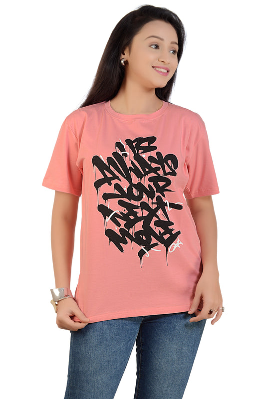 Pink Graffiti Printed Round Neck T-shirt