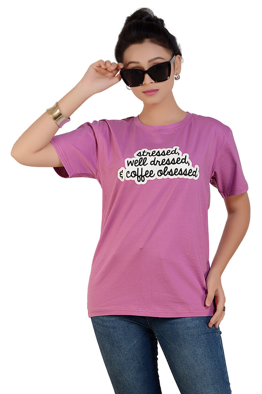 Purple Obsessed Printed Cotton Round Neck T-shirt
