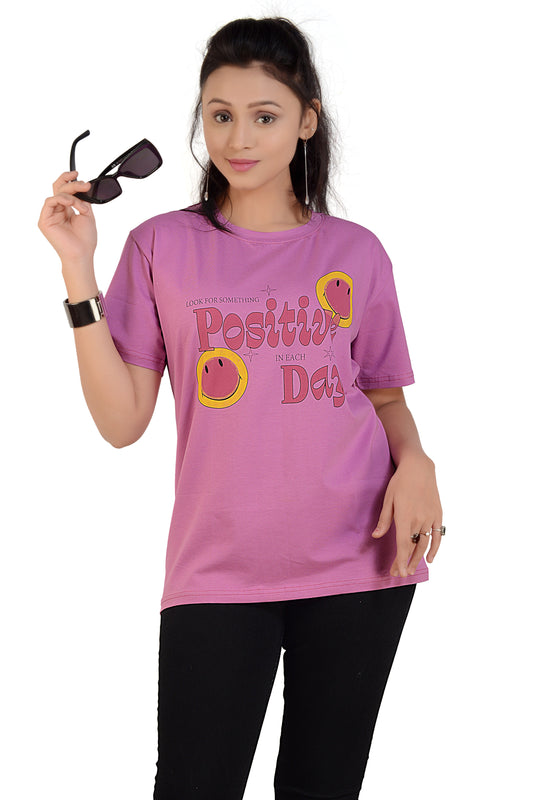 Positive Day Printed Round Neck T-shirt